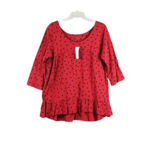ATUN Red Black Women's Top Blouse Long Sleeve Hearts Ruffles Bottom 2X 023